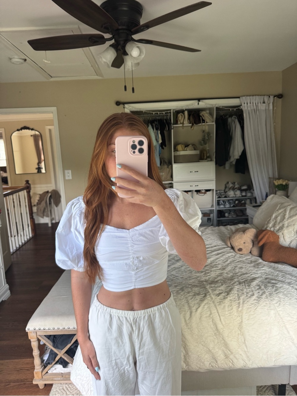 White Puff-Sleeve Cropped Top - Classic Women's Summer Blouse